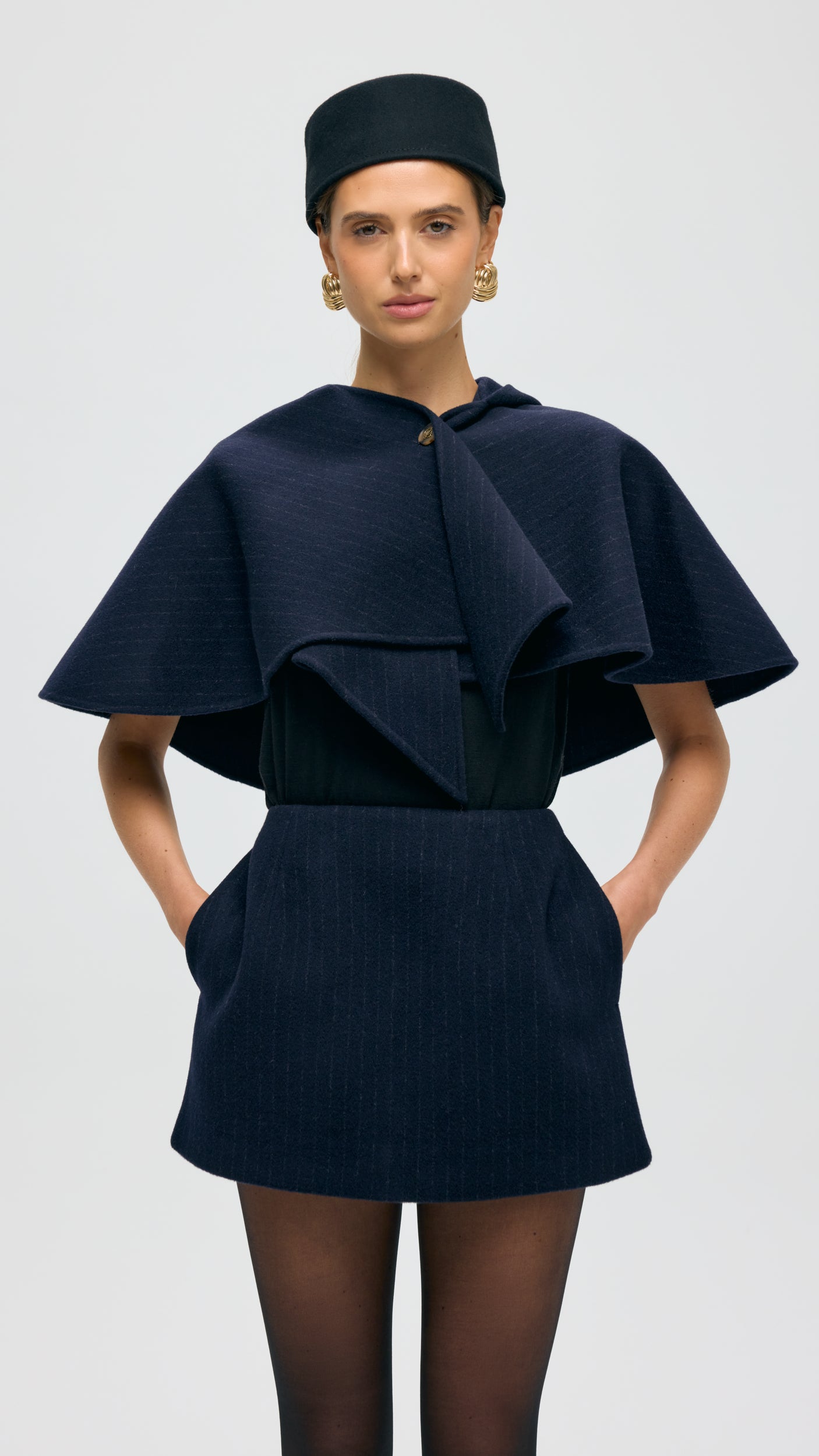 WOOL MINI SKIRT IN NAVY AND GREY STRIPE