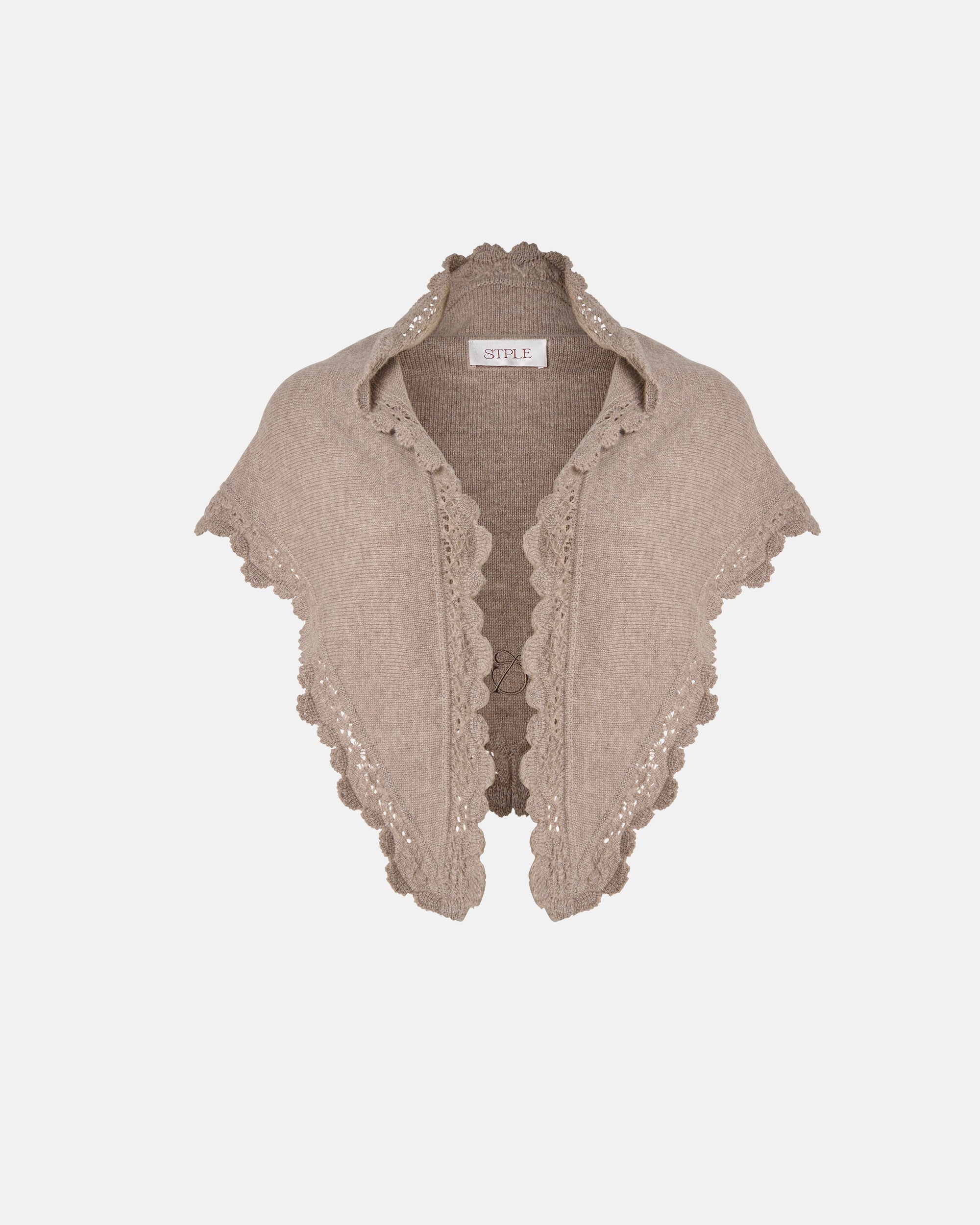 CASHMERE AND WOOL LACE TRIM KNIT SCARF IN FLAX