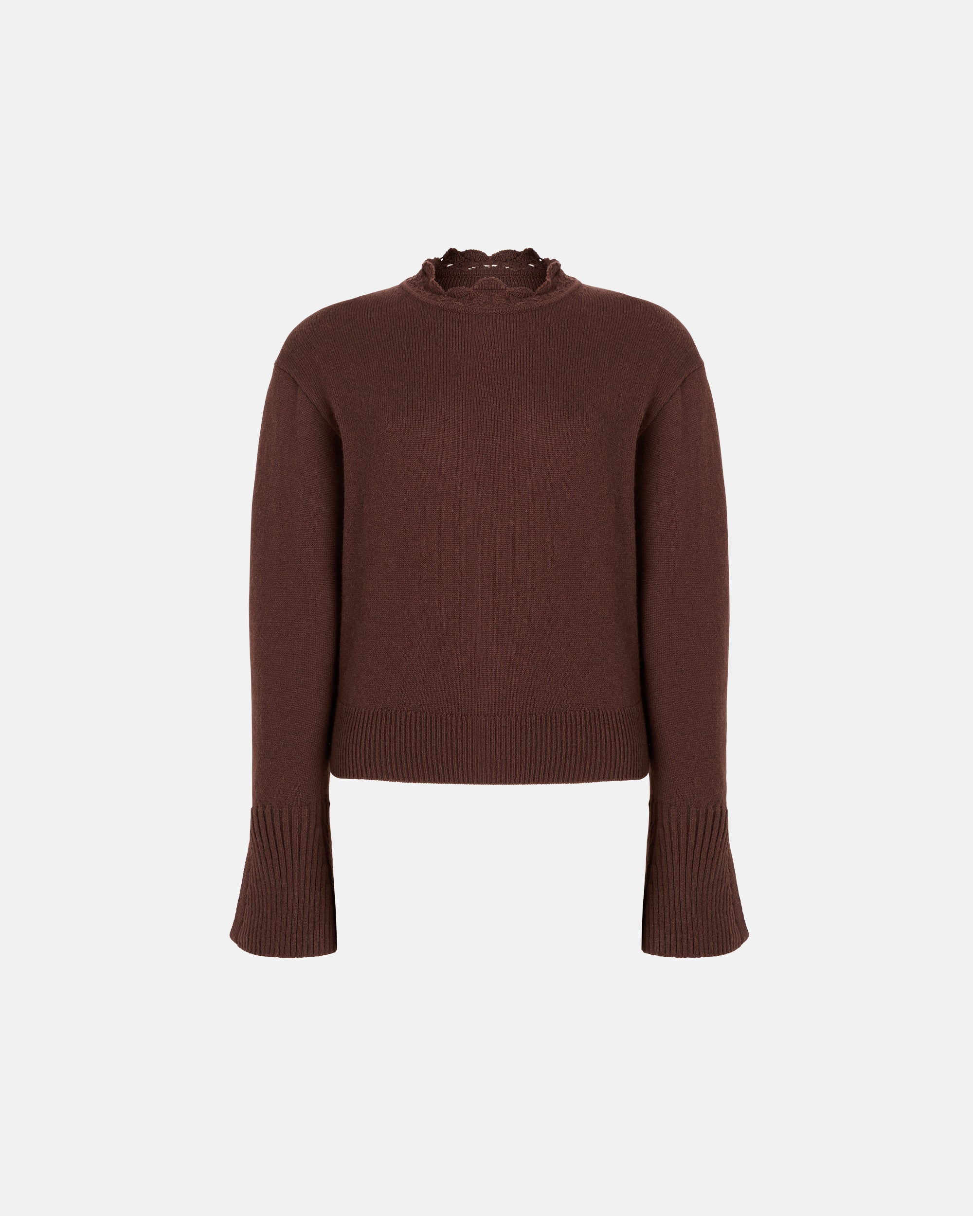 HIGH-NECK CASHMERE AND WOOL KNIT JUMPER IN MOCHA
