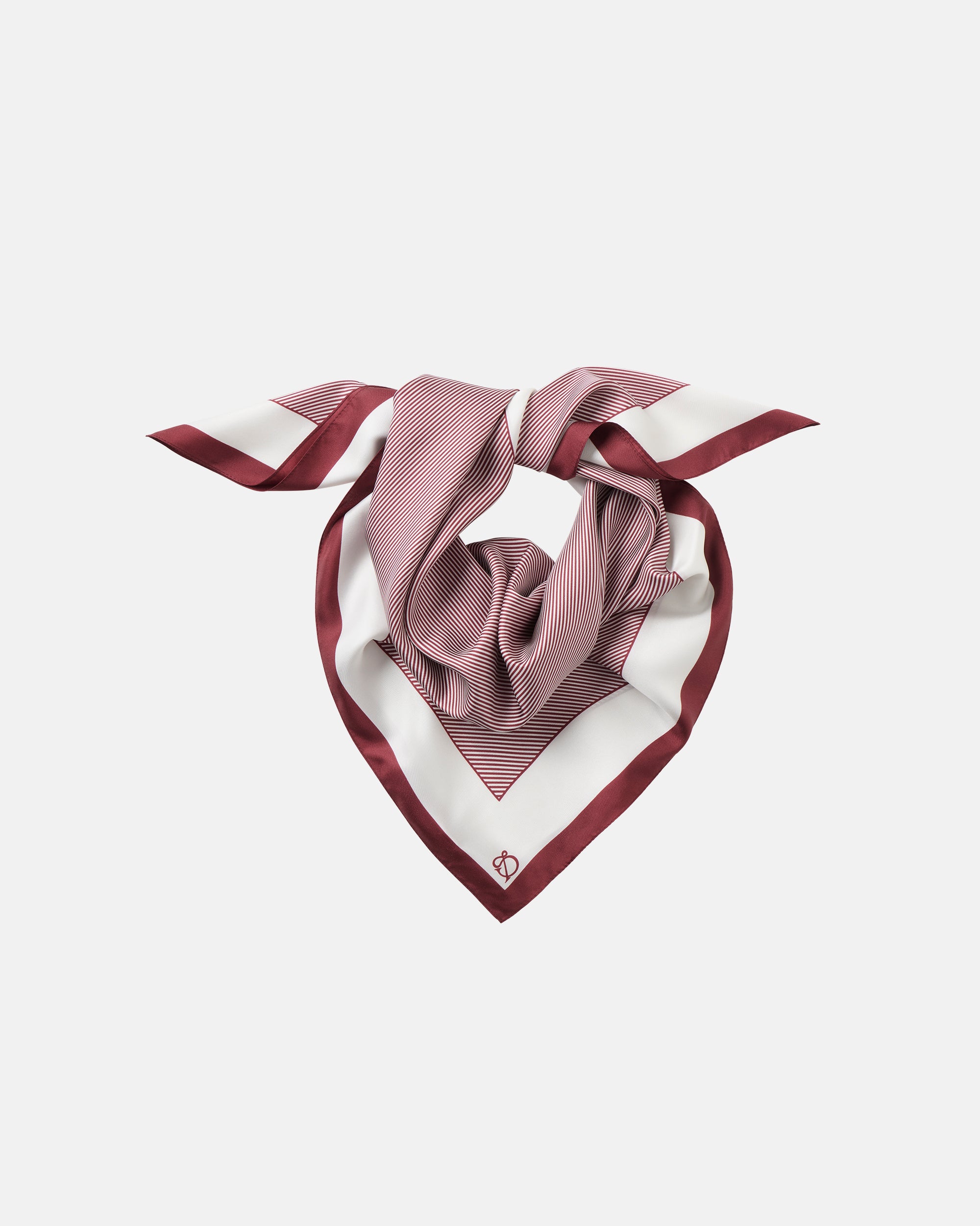 DIAGONAL PINSTRIPE SILK TWILL SCARF IN OXBLOOD AND CREAM