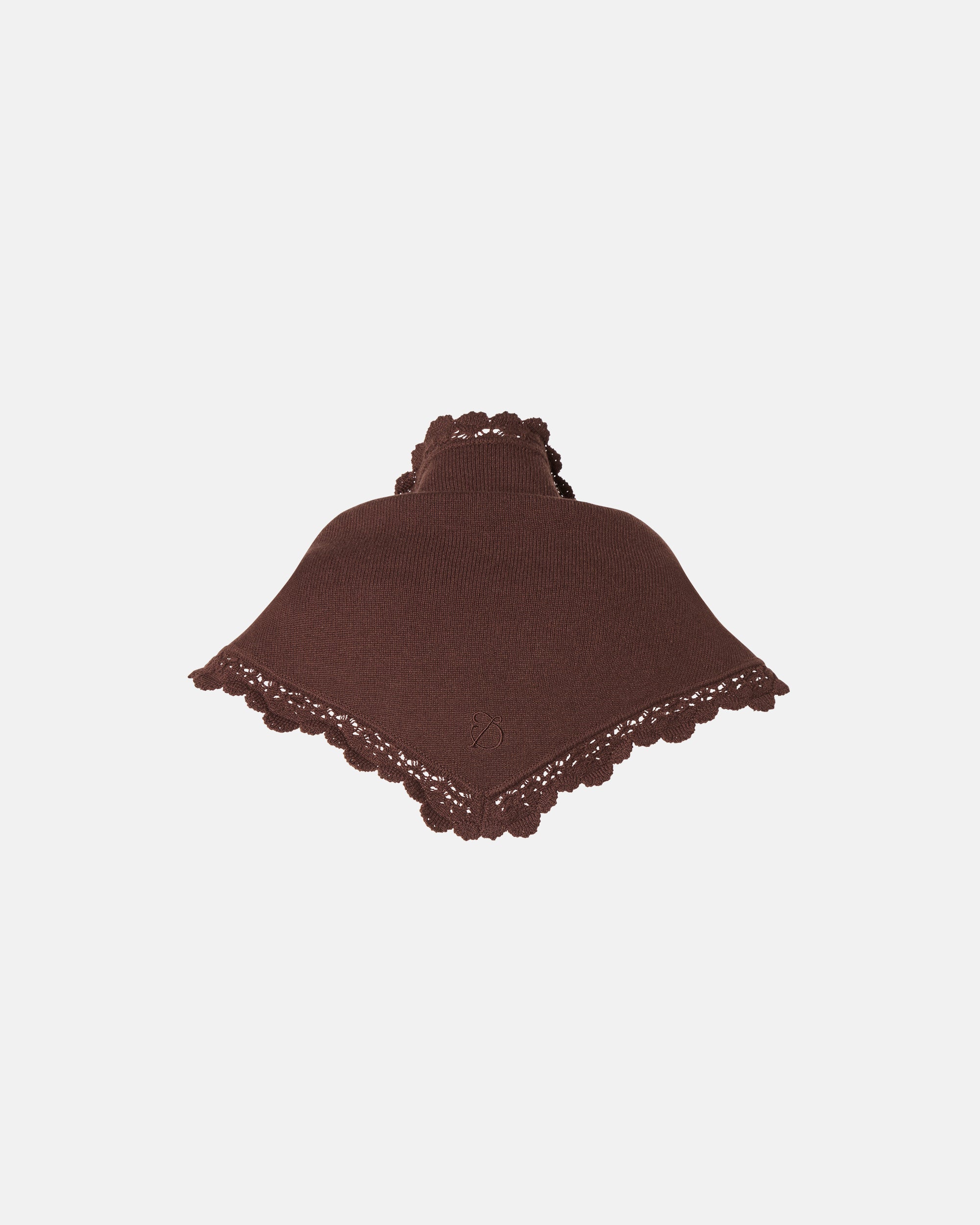 CASHMERE AND WOOL LACE TRIM KNIT SCARF IN MOCHA