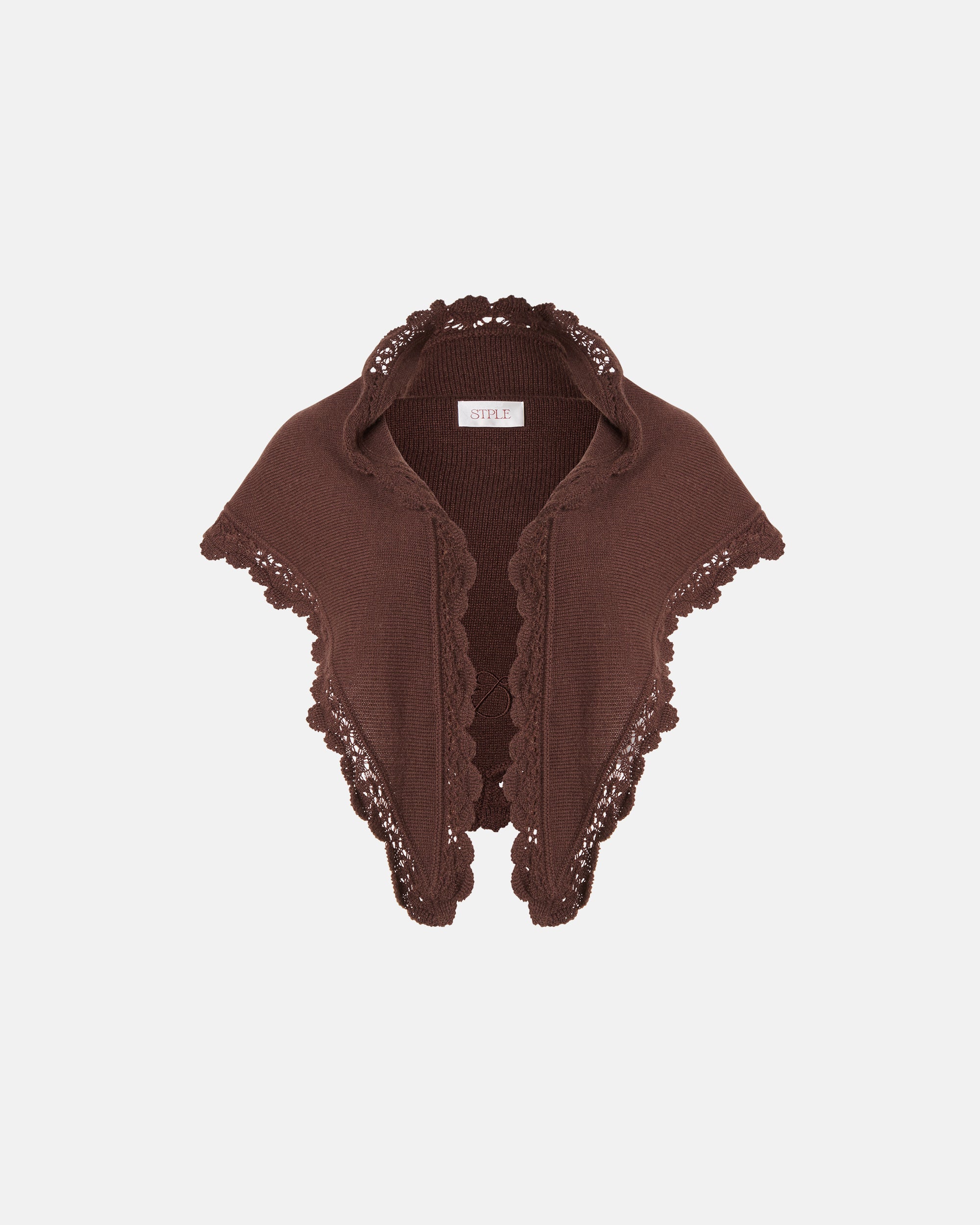 CASHMERE AND WOOL LACE TRIM KNIT SCARF IN MOCHA