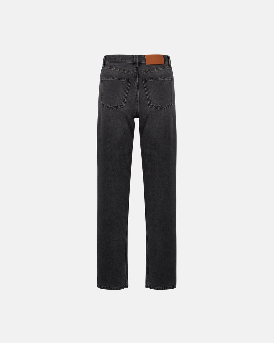 HIGH-RISE STRAIGHT COTTON JEANS IN VINTAGE BLACK WASH DENIM