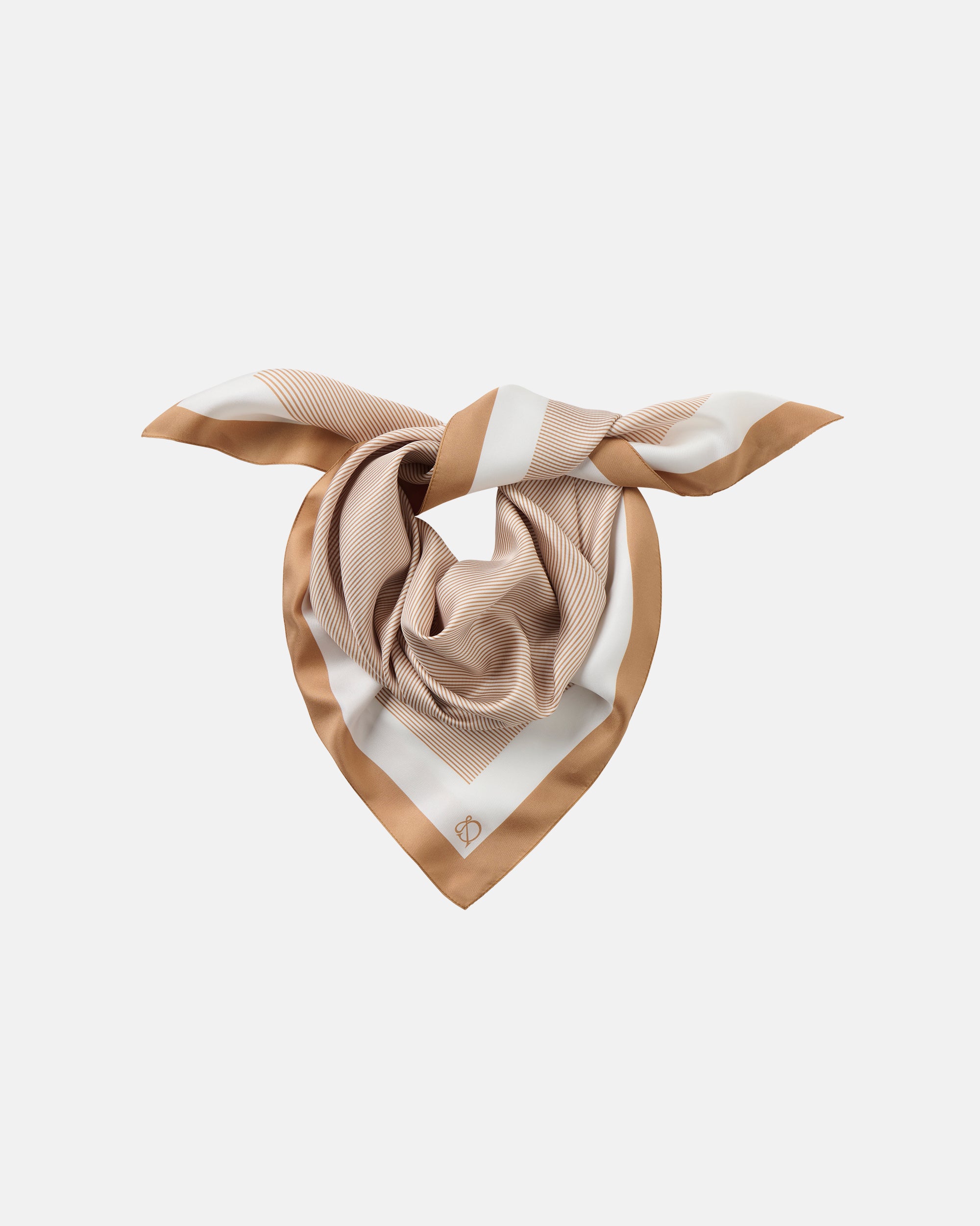 VERTICLE PINSTRIPE SILK TWILL SCARF IN TAN AND CREAM