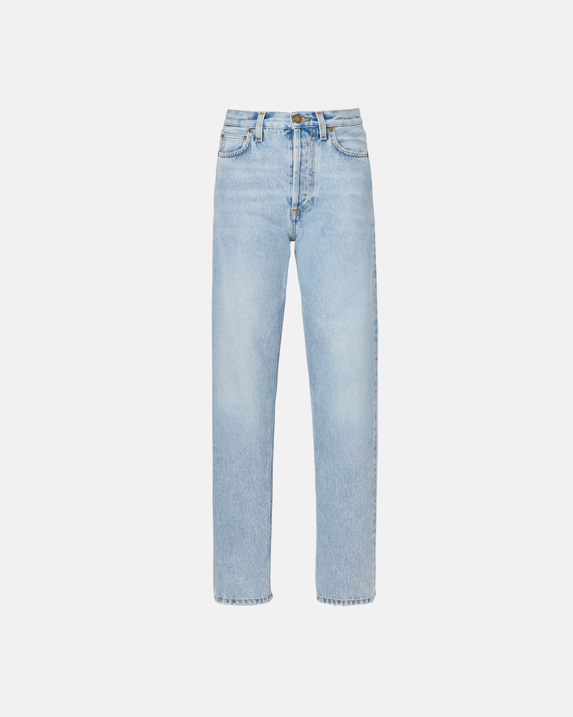 HIGH-RISE STRAIGHT COTTON JEANS IN BLUE DENIM