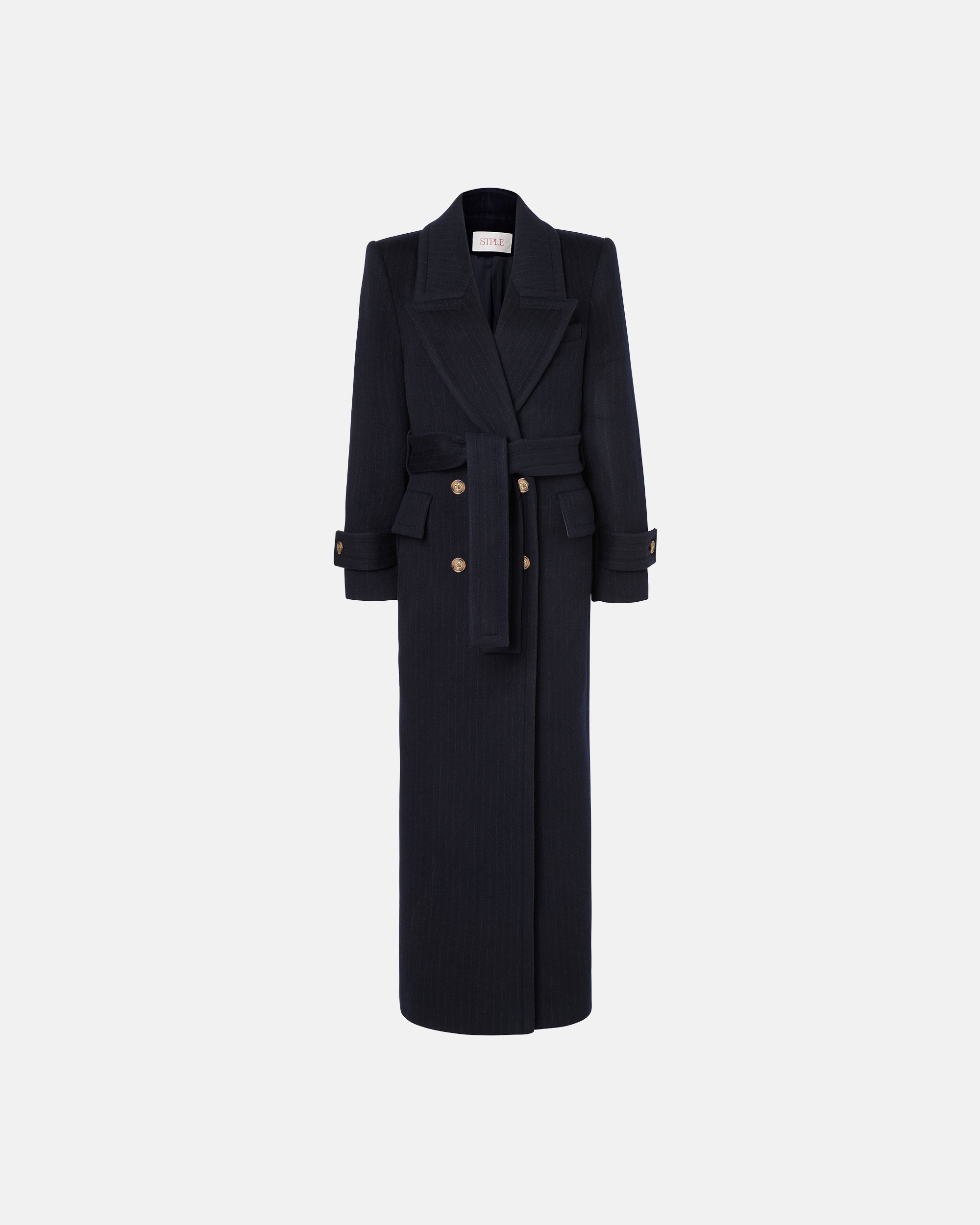 DOUBLE-BREASTED WOOL COAT IN NAVY AND GREY STRIPE