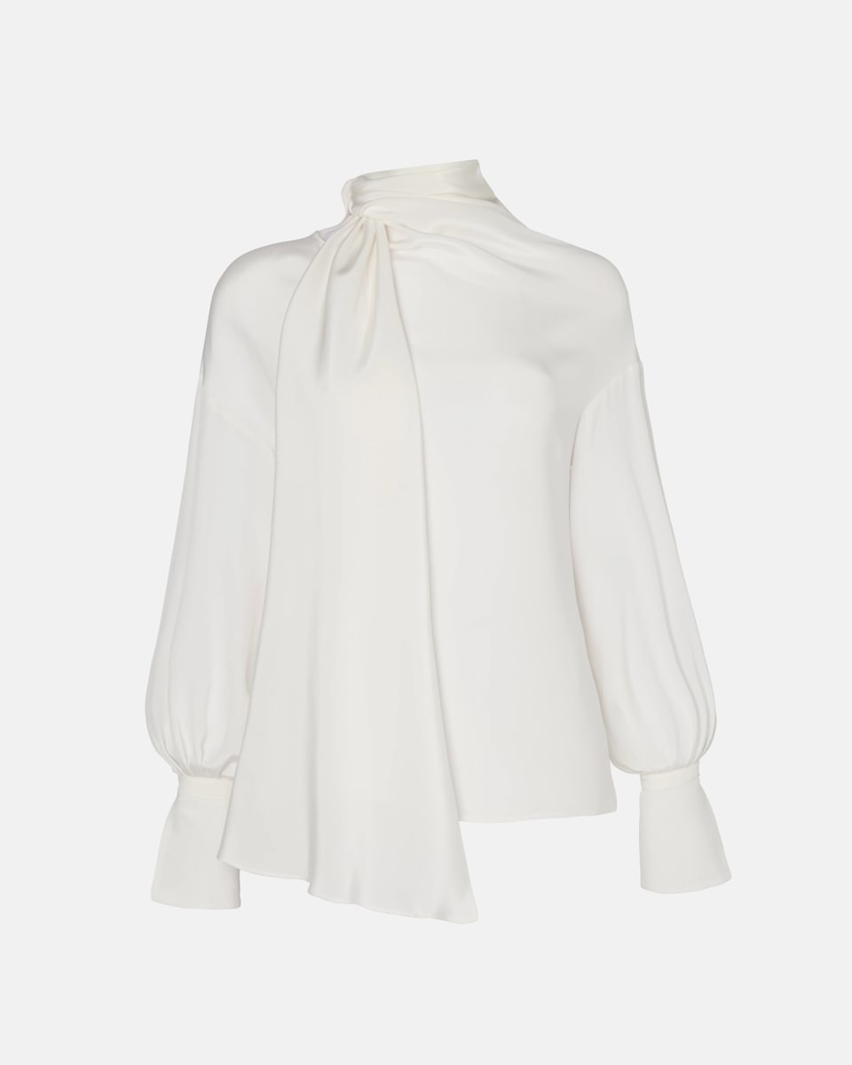 BLOUSE WITH NECK SCARF IN WHITE
