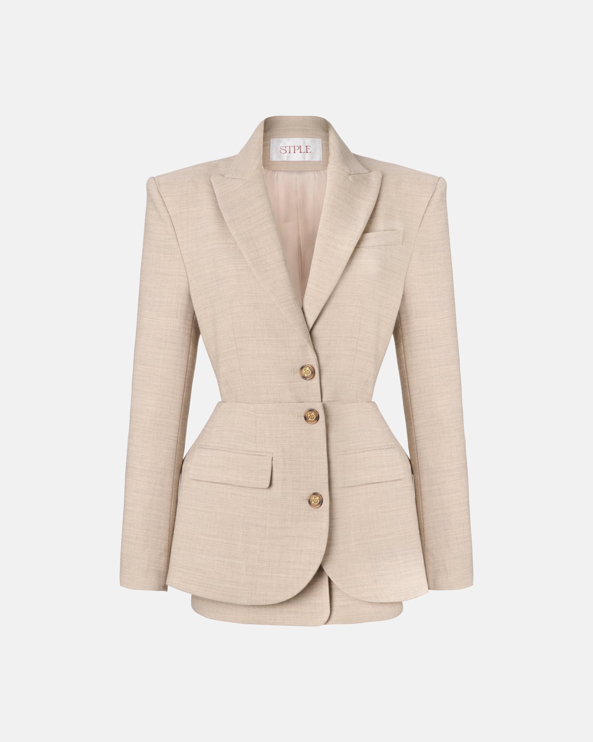 WOOL AND VISCOSE BLAZER WITH OVERSKIRT IN OATMEAL