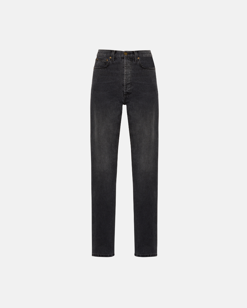 HIGH-RISE STRAIGHT COTTON JEANS IN VINTAGE BLACK WASH DENIM